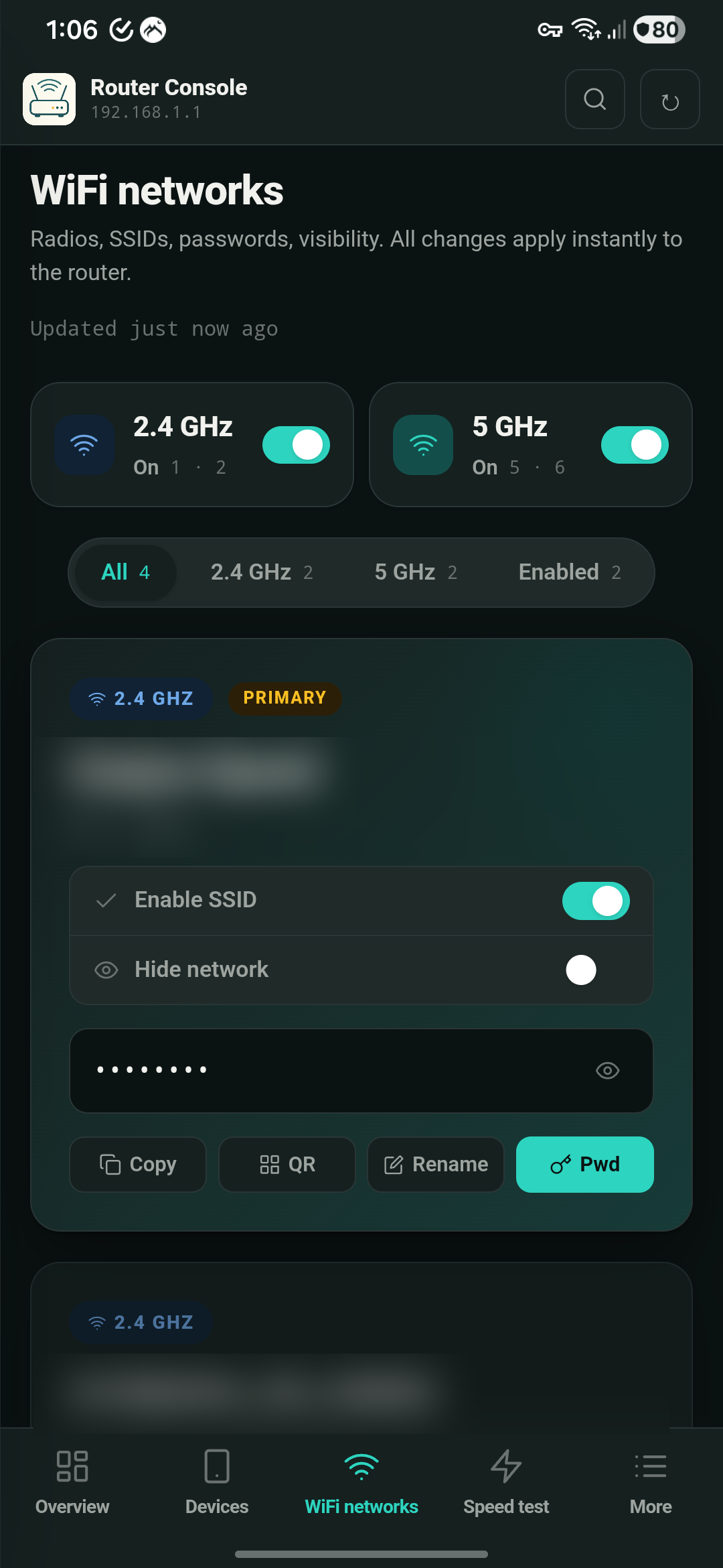 Router Console mobile — Wi-Fi