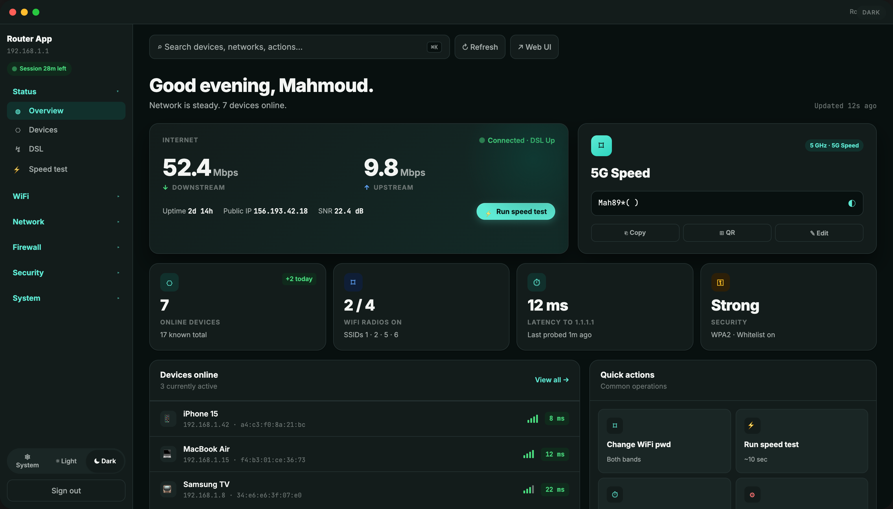 Router Console — Overview screen
